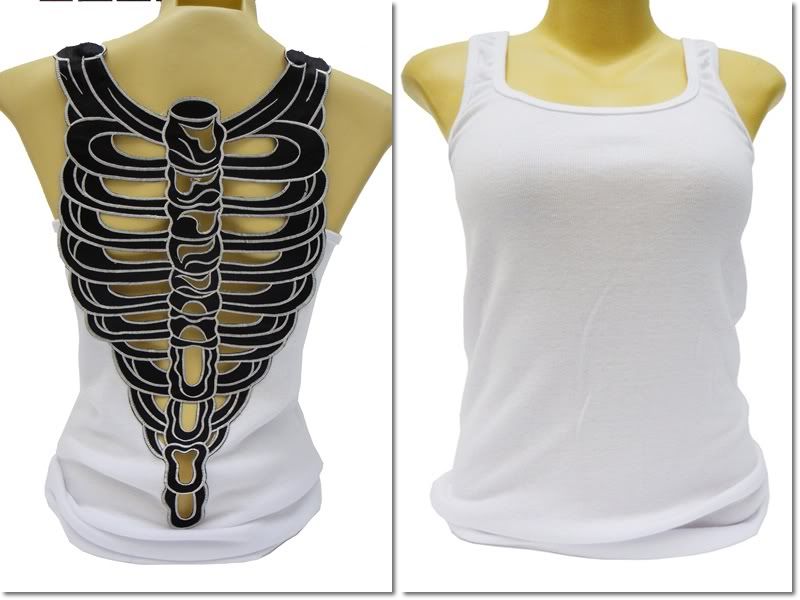 Punk Rock Funky Sexy Skeleton Rib Cage Cut Out Tank Top T Shirt Xl