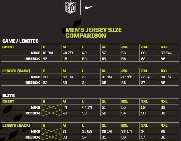 Reebok On Field Nfl Jersey Size Chart