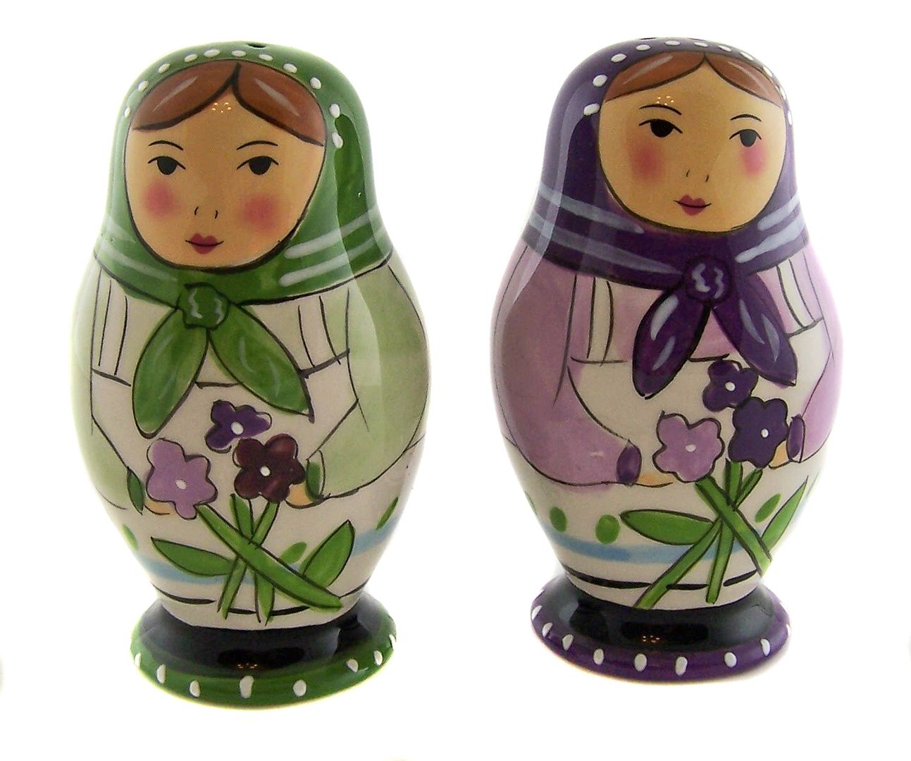 Porcelain SALT & PEPPER SHAKERS Russian Dolls BlueSky Clayworks
