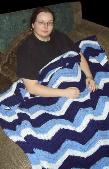 double crochet afghan blanket chevron blue white