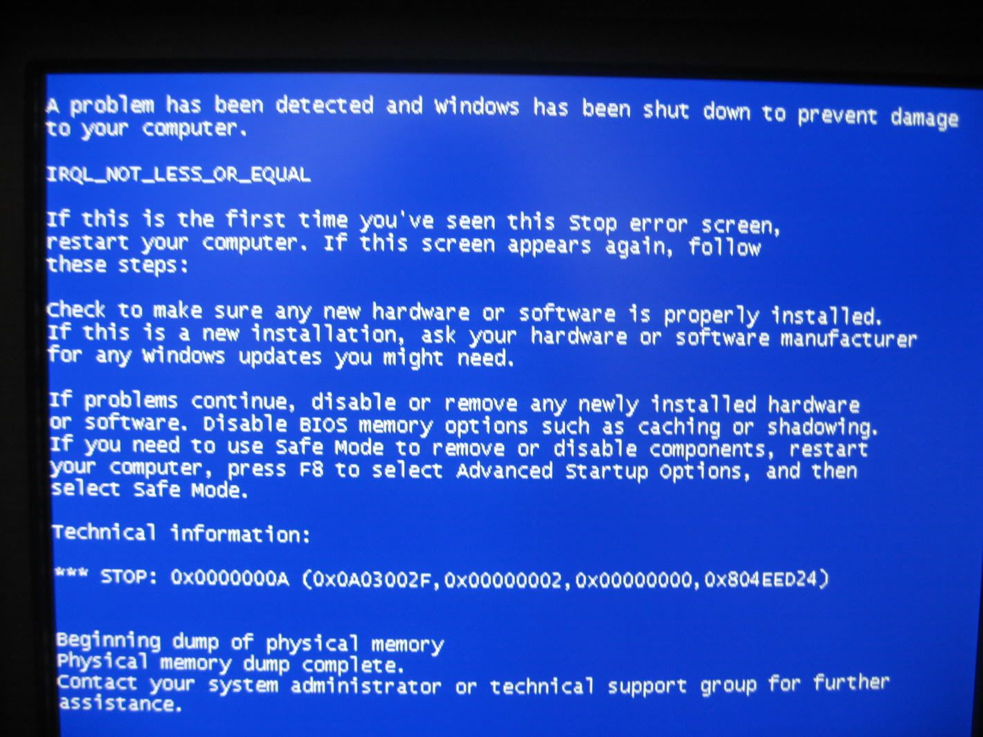 Windows XP Blue Screen Error Microsoft Community