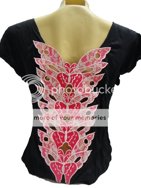 ROCK PUNK SEXY FUNKY BUTTERFLIES CUT OUT TOP T SHIRT, L  