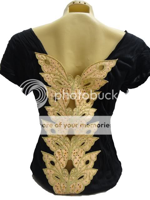 ROCK PUNK SEXY FUNKY BUTTERFLIES CUT OUT TOP T SHIRT, L  