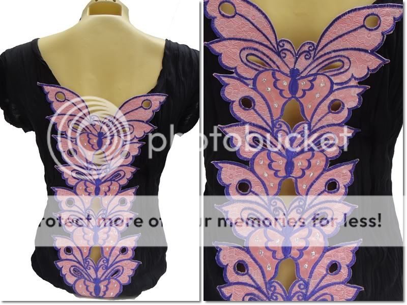 ROCK PUNK SEXY FUNKY BUTTERFLIES CUT OUT TOP T SHIRT, L  