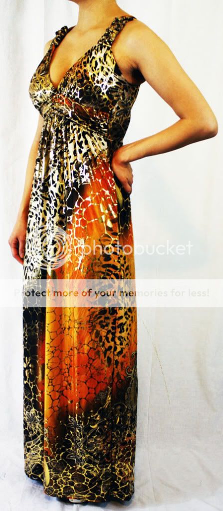   Orange Sexy LEOPARD EXOTIC Party Gown SUN LONG MAXI DRESS S 2 4  
