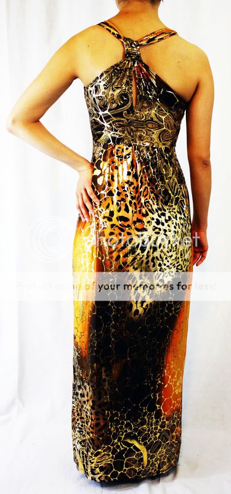   Orange Sexy LEOPARD EXOTIC Party Gown SUN LONG MAXI DRESS S 2 4  