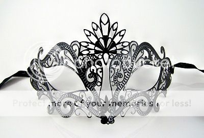 MASQUERADE MARDI GRAS FANCY DRESS MASK Metallic BLACK  